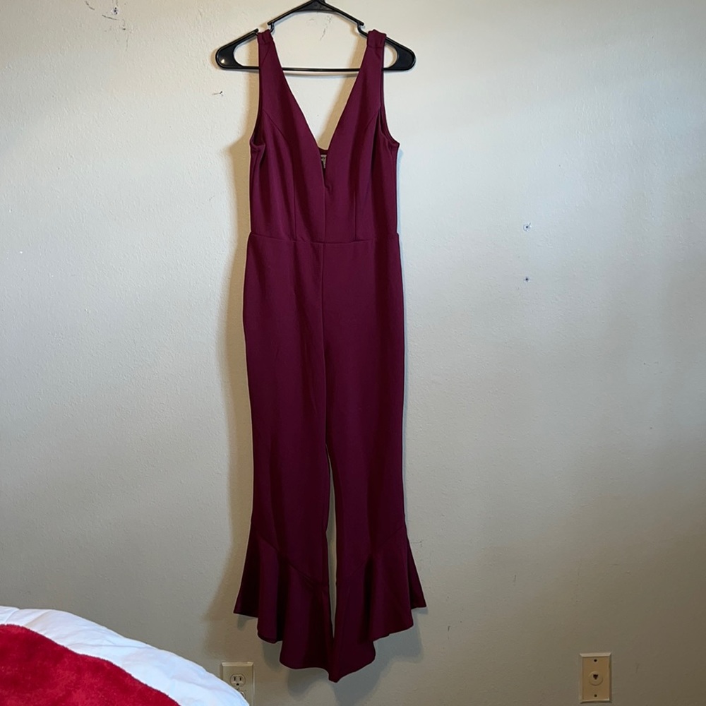 Maroon one piece flared at the ankles